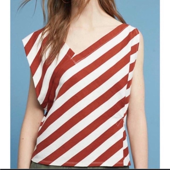 Anthropologie Dulcina Asymmetrical Top Size Small in Rust and White Stripes - Picture 1 of 12
